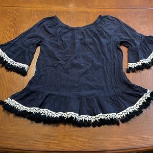Crown & Ivy Boho Blue Tasseled Top - Sz Medium